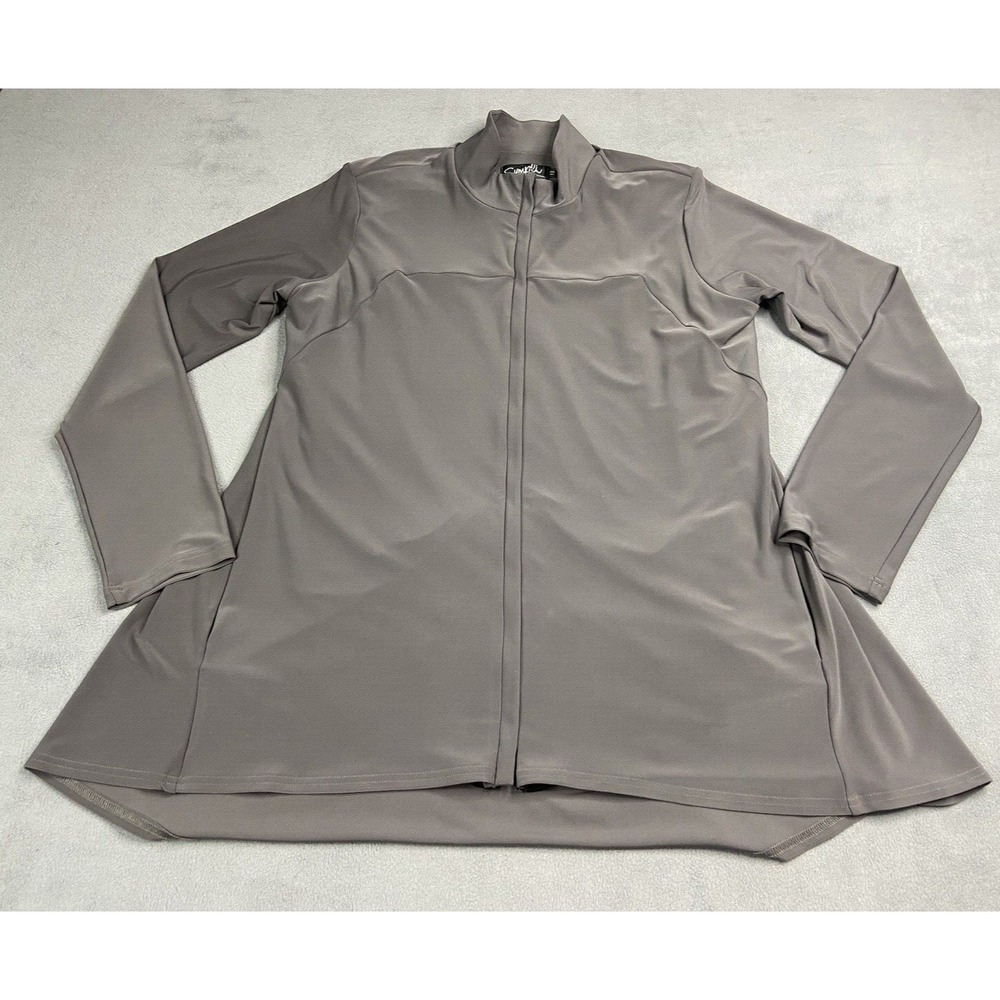 Sympli Jacket Womens 12 Gray Jersey Knit Full Zip Lined Travel Lagenlook Stretch